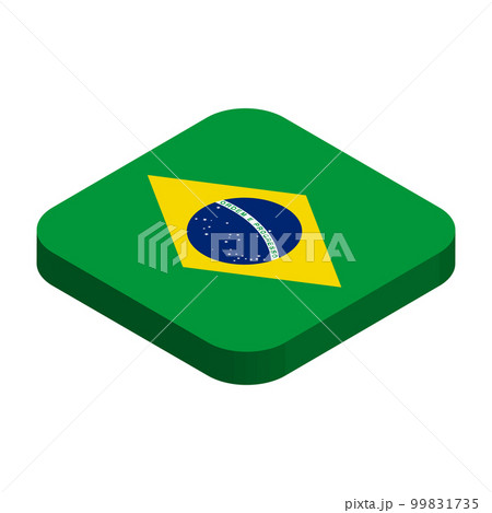 Brazil flag - 3D isometric square flag with rounded corners. Brazil flag - 3D isometric square flag with rounded corners. 99831735