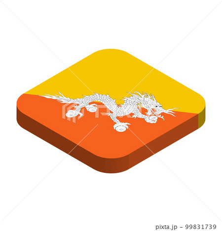 Bhutan flag - 3D isometric square flag with rounded corners. Bhutan flag - 3D isometric square flag with rounded corners. 99831739