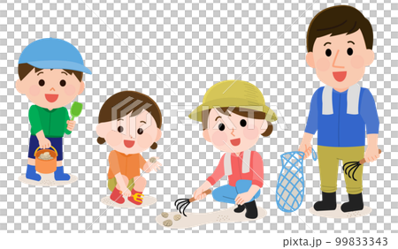 一家人享受挖蛤蜊的插圖 一家人享受挖蛤蜊的插圖 99833343