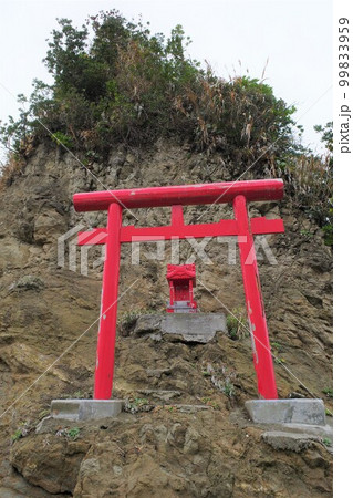 千葉県鴨川の鯛の浦にある小弁天の赤い鳥居と祠 千葉県鴨川の鯛の浦にある小弁天の赤い鳥居と祠 99833959