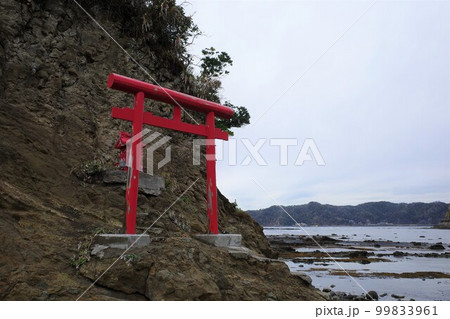 千葉県鴨川の鯛の浦にある小弁天の赤い鳥居と祠 千葉県鴨川の鯛の浦にある小弁天の赤い鳥居と祠 99833961