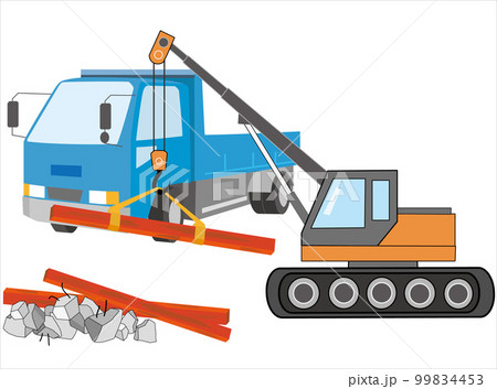 鉄筋コンクリートの建物の解体工事の作業を、重機で作業している。 鉄筋コンクリートの建物の解体工事の作業を、重機で作業している。 99834453