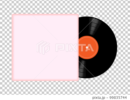 ピンク色のジャケットから半分出たレコードの背景イラスト素材（フレーム） 99835744