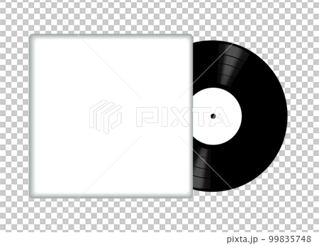 ジャケットから半分出たレコードの背景イラスト素材（白黒フレーム） 99835748