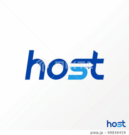 Unique and simple letter or writing HOST handwritten sans serif font with arrow negative space image graphic icon logo design abstract concept vector stock symbol related to initial or watermark 99836459