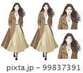 コートを着た春服スカートのロングヘア外国人女性の全身立ち絵イラスト 99837391
