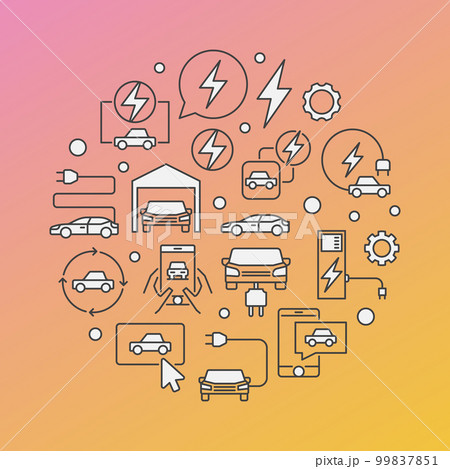 Electric car modern vector round illustrationのイラスト素材 [99837851] - PIXTA