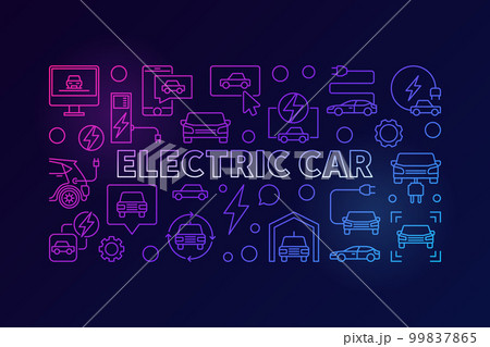 Electric car colorful horizontal linear illustration Electric car colorful horizontal linear illustration 99837865