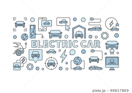 Electric car blue illustration or EV concept banner Electric car blue illustration or EV concept banner 99837869