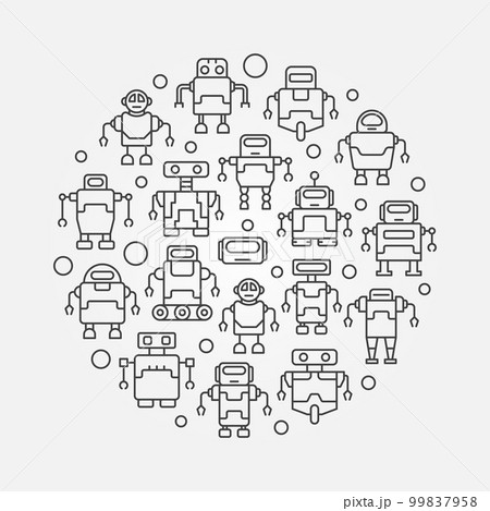 Robots circular illustration - vector round symbol made 99837958