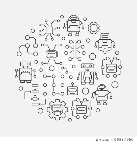 Robots and AI round vector illustration 99837960