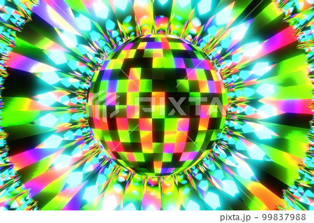Colored disco ball abstract background. Disco ball with bright rays, night party background 3d render Colored disco ball abstract background. Disco ball with bright rays, night party background 3d render 99837988