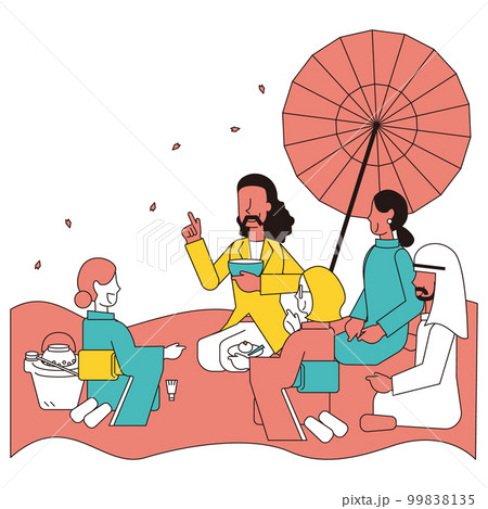 日本で行われるビジネスイベント（MICE）で茶道を体験する外国人のイラスト 99838135