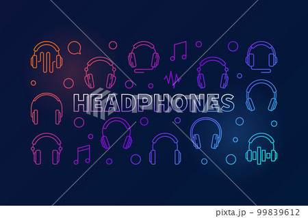 Headphones vector horizontal colored illustration or banner Headphones vector horizontal colored illustration or banner 99839612