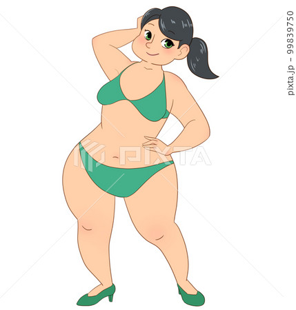 chubby woman in swimsuit - Stock Illustration [99839750] - PIXTA