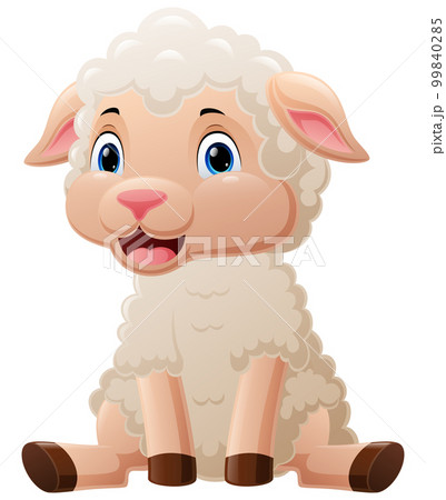 Cute baby sheep cartoon sitting 99840285