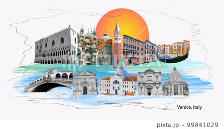 Beautiful view from Grand Canal on colorful facades of old medieval houses in Venice, Italy 99841029