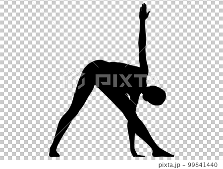 瑜珈姿勢瑜珈伸展三角姿勢剪影女性全身後視圖插圖 瑜珈姿勢瑜珈伸展三角姿勢剪影女性全身後視圖插圖 99841440