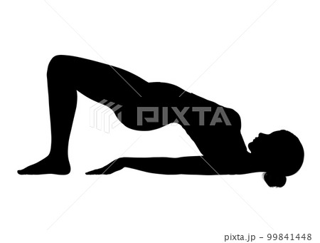 ヨガポーズ ヨガの橋のポーズのシルエット 全身横向き 横顔のイラスト ヨガポーズ ヨガの橋のポーズのシルエット 全身横向き 横顔のイラスト 99841448