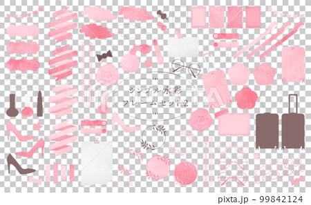 ピンクのシンプル水彩フレームセット2 99842124
