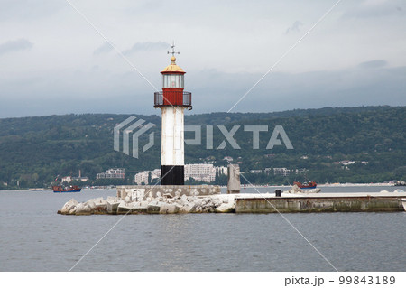 White lighthouse tower with red top. Varna, Bulgaria White lighthouse tower with red top. Varna, Bulgaria 99843189