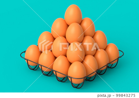 Farm raw organic brown eggs for morning breakfast in metal tray 99843275