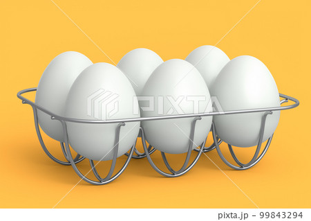 Farm raw organic white sugar-coated eggs for morning breakfast in metal tray 99843294