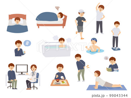 健康生活を送る男性のイラストセット 健康生活を送る男性のイラストセット 99843344
