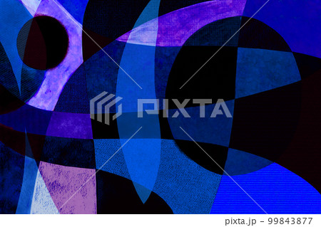 2つの歪んだ円のある青や紫の水彩の曲線分割のコラージュ風色面構成のイラスト素材 [99843877] - PIXTA