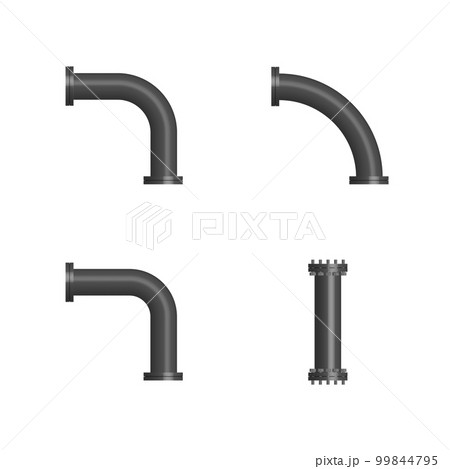 Set of steel pipes with flanges, 3D vector illustration. Set of steel pipes with flanges, 3D vector illustration. 99844795