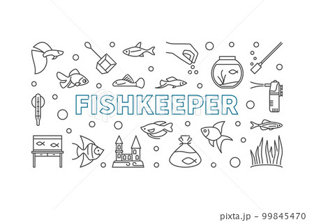 Fishkeeper vector horizontal banner or illustration in line style Fishkeeper vector horizontal banner or illustration in line style 99845470