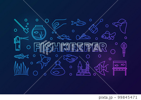 Fishkeeper vector colored horizontal banner in thin line style 99845471