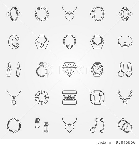 Jewelry icons set - vector diamond, rings, bracelet signs Jewelry icons set - vector diamond, rings, bracelet signs 99845956
