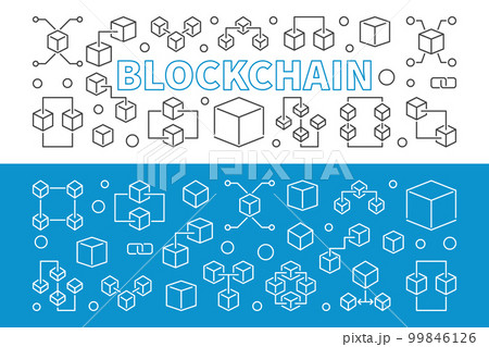Blockchain new technology horizontal vector outline banners Blockchain new technology horizontal vector outline banners 99846126