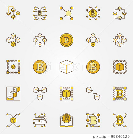 Blockchain and cryptocurrency colored vector concept icons Blockchain and cryptocurrency colored vector concept icons 99846129