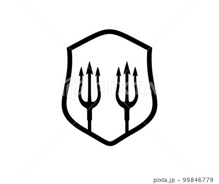 silhouette vector design of two spears and shield. best for logos, badges, emblems, icons, available in eps 10. 99846779