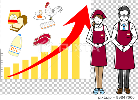 食料品値上げを謝罪する店員さん 99847006