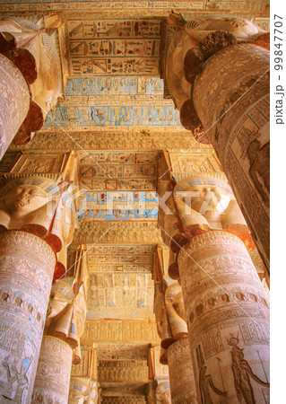 The ruins of the beautiful ancient temple of Dendera or Hathor, Egypt, Dendera 99847707