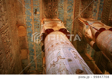 The ruins of the beautiful ancient temple of Dendera or Hathor, Egypt, Dendera The ruins of the beautiful ancient temple of Dendera or Hathor, Egypt, Dendera 99847708