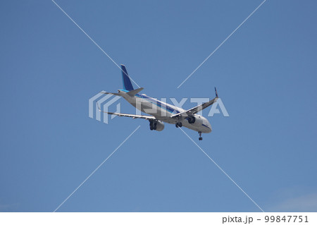 青空の中、着陸体制に入るジェット旅客機 青空の中、着陸体制に入るジェット旅客機 99847751