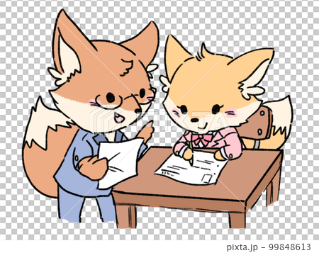 A teacher who teaches studying and a student who learns 99848613