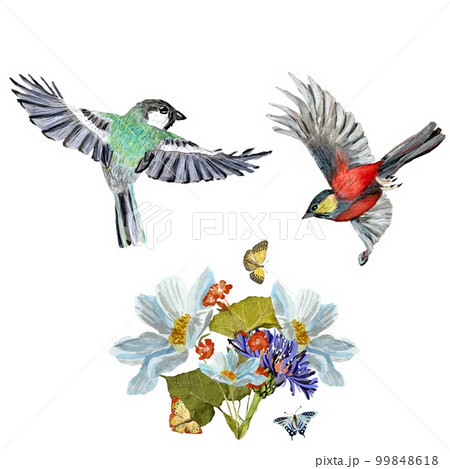Bouquet flower bird butterfly a watercolor sketch Bouquet flower bird butterfly a watercolor sketch 99848618