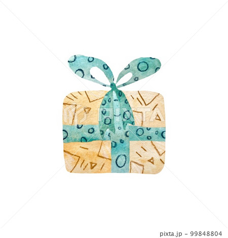 Gift box yellow textured pencil watercolor sketch 99848804