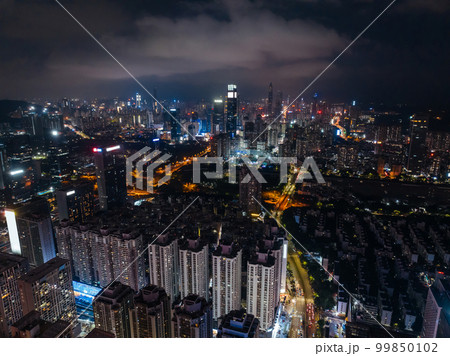 Aerial view of landscape at night in Shenzhen city,China Aerial view of landscape at night in Shenzhen city,China 99850102