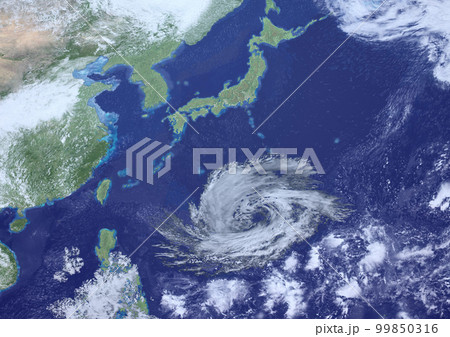 日本付近に接近した巨大台風　架空(3DCGイメージ) 99850316