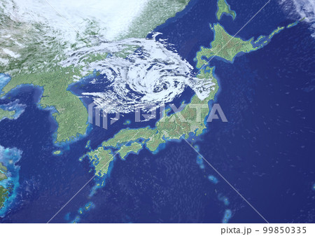 日本列島　低気圧　架空の天気図(3DCGイメージ) 99850335