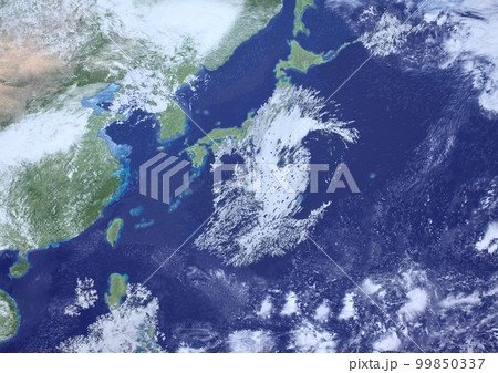日本列島 南岸低気圧 架空の天気図(3DCGイメージ) 日本列島 南岸低気圧 架空の天気図(3DCGイメージ) 99850337