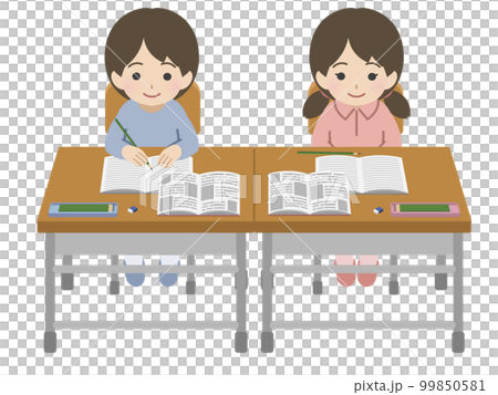授業中に机をくっつける児童 99850581
