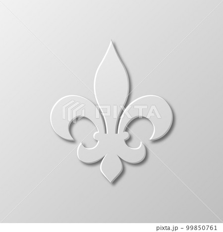 Vector Realistic Paper 3d Fleur De Lis Closeup on White Background. Heraldic Lily Sign, Vector Illustration 99850761