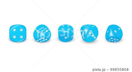 Vector 3d Realistic Blue Game Dice with Black Dots Icon Set Closeup Isolated on White Background. Game Cubes for Gambling in Different Positions, Casino Dices, Round Edges 99850808